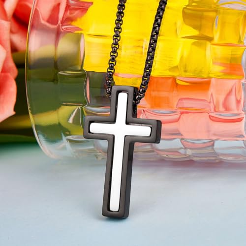 Wolentty Couple Cross Necklace Stainless Steel Religious Matching Necklaces for Men Women Gift2
