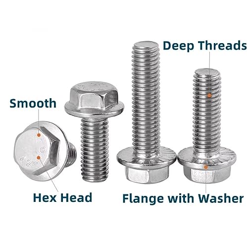 SYDARSYN Flanged Hex Bolt Stainless Steel (A2) Fully Threaded Mechanical Screws Hexagon Set Screws M12x20mm (2 pcs) - Image 2