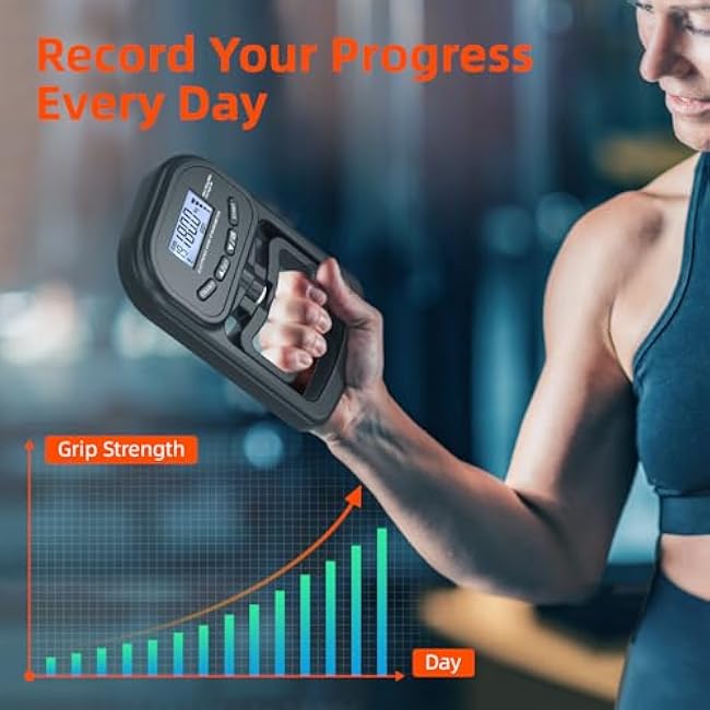 396lbs / 180kg Grip Strength Trainer, Rechargeable Electronic Hand Dynamometer, Digital Grip Strength Tester with LCD Display, Adjustable Hand Grip Dynamometer Hand Exercisers for Strength