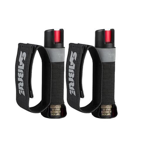 SABRE Runner Pepper Gel, Police Strength OC Spray, Adjustable 360° Reflective Hand Strap for Easy Carry & Access, 0.67 fl oz, 4X Longer Spray Time - Up to 13 Seconds, HPLC Tested, Reduced Blowback
