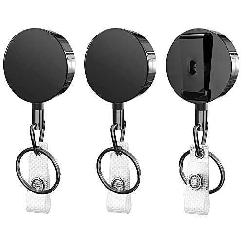 Teskyer Heavy Duty Retractable Badge Reels, Retractable Keychains, Metal Badge Holder With Belt Clip Key Ring For Name Card Badge (Diameter: 1.25 In, Pack Of 3, Round) #TOP9