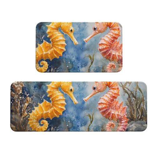 Tapetes de cocina lavables y cómodos con diseño de caballito de mar 2