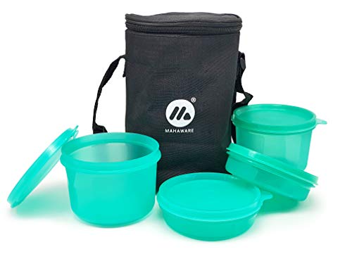 Mahaware’s Multi Decker Plastic Lunch Box Set With Insulated Lunch Bag, Set Of 4, Green For Rs. 304 @ 80 %