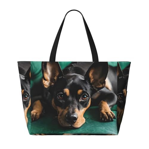 (Dachshund Dog) Large Beach Tote Bag for Women Waterproof Sandproof Travel Shoulder Bag with Pocket for Pool Vacation Weekend Gym2