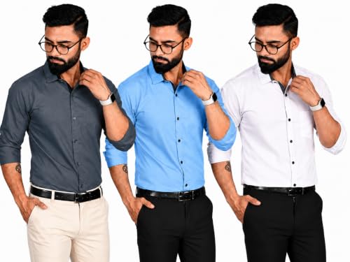 Image of Pinkmint Men's Solid Shirt | Soft Cotton Blend | Formal Shirt | Plain | Full Sleeve - Regular Fit (Available in Plus Size and Pack of 3)