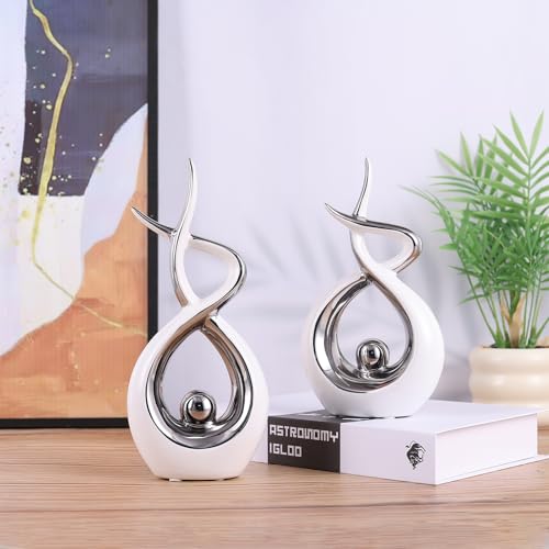 Escultura Moderna Abstracta de Cerámica Blanca y Plata miniatura 4