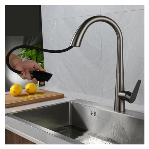 Mitigeur d'évier extractible au design noir mat avec double bec et rotation 360°