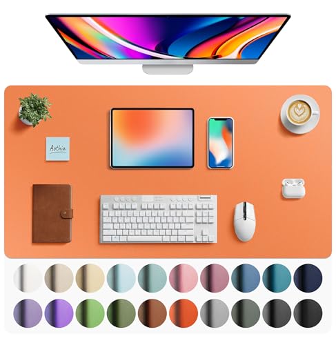 Image of Aothia Faux Leather Desk Mat - Large Mouse Pad, Non-Slip PU Leather Blotter, Waterproof Writing Surface for Office and Home (Hermes Orange, 40 inch x 24 inch)