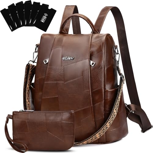 Eshow Mochila antirrobo impermeable para mujer, de piel vegana, a la moda, convertible, pequeña bolsa de maquillaje con RFID, bolso de hombro para viajes, escuela y trabajo, L