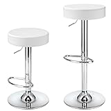 Finnhomy Bar Stools Set of 2 Modern PU Leather, Swivel Barstools with Footrest and Backless Round, Counter Height Adjustable Modern Counter stools for Kitchen, White