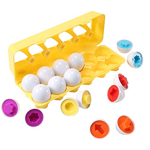 Image of Dimple Fun Easter Egg Matching Toy Set (12 Eggs) - Toddler STEM Easter Basket Stuffers, Shape Recognition & Color Sorting Toys, Educational Easter Eggs for Kids, Play Egg Puzzle Set