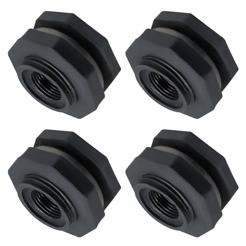 Litoexpe 4 Pcs 1/2 Inch (DN15) PVC Bulkhead Fitting Double Threaded Bulkhead Water Tank Connector for Rain Barrels Water Tanks