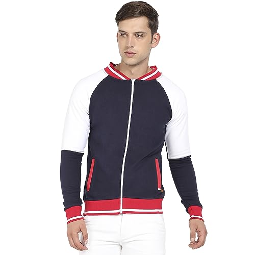 Image of Campus Sutra Men's Multicolour Zip-Front Jacket With Raglan Sleeve For Casual Wear | Low-High Neck | Long Sleeve | Zipper Closure | Cotton Jacket Crafted With Comfort Fit For Regular Wear