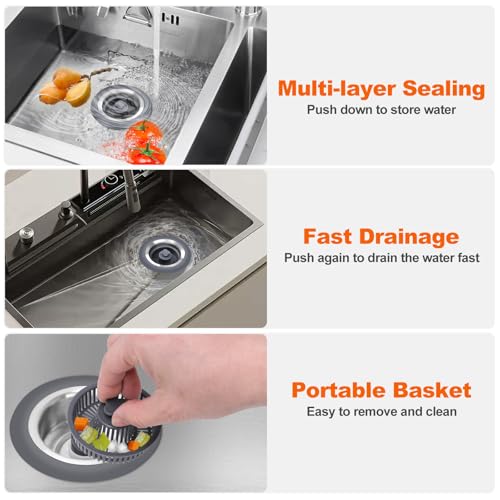Tapón para Fregadero de Cocina 3 en 1 con Colador Acero Inoxidable miniatura 6
