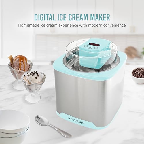 Nostalgia 2-Quart Electric Ice Cream Maker – Make Homemade Ice Cream, Gelato, Sorbet & Frozen Yogurt – No Salt/Ice Needed, Digital Controls, Mix-In Chute & Freezing Gel Canister – Stainless & Aqua - image 2