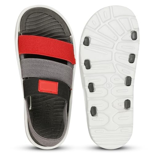 Image of ARCHID Red Grey Kids Sandal Soft EVA Sole Stylish Sandals for Kids with Back Strap Comfortable and Light Weight SandleWith Anti Skid and Waterproof Technology For Everyday use for Boys