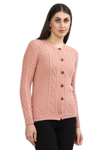 Image of Kalt Women Sweater for Winters Woolen Acrylic Full Sleeve Round Neck Cable Design Cardigan Sweater