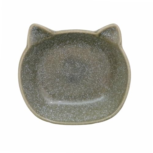 Vlwm かわいいセラミック猫用ボウル 猫耳型ボウル 平口型猫用フードボウル 広口ペット用ボウル 猫と犬の飲み水用ボウル 猫用フードボウル ペット用品 (グレー)