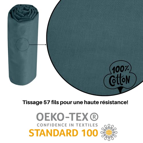 Lovely Casa, Fitted sheet, Size 90 x 190 cm, Large 30 cm, 100% Oeko-Tex certified cotton, Eucalyptus colour, Eden model - Image 3