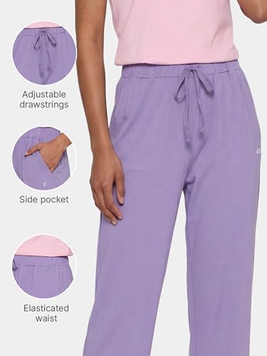 Image of Enamor Mid Rise Regular Length Adjustable Drawstring Basic Home Lounge Pant for Women - Relaxed fit - E404