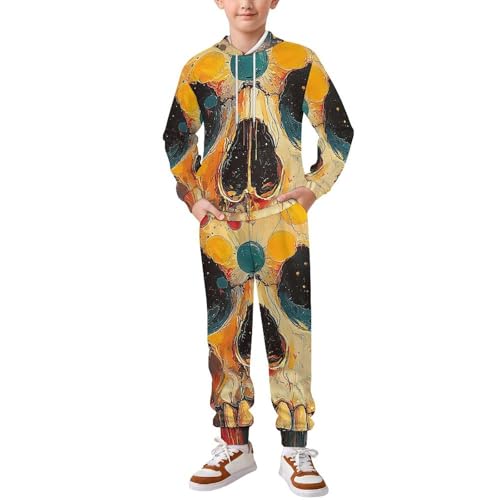 Boy Girl Clothes Outfits Kids Long Sleeve with Pants 2PCS Clothing Set, Vintage Skull Psychedelic Art