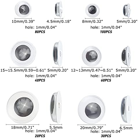 PandaHall 6 Sizes Wiggle Googly Eyes Buttons, 330pcs Sew On Googly Eyes Shank Back Sewing Crafts Animal Craft Eyes Button for Teddy Bear Animal Puppet Plush Animal