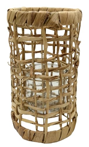 ZauberDeko Laterne Seegras mit Glaswindlicht Natur Deko 20,5 cm oder 30 cm H, Größe:Groß