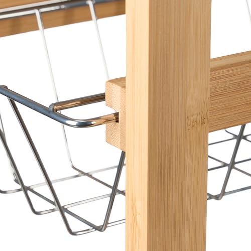 Relaxdays Nischenwagen, 4 Ablagen, schmales Nischenregal Bad & Küche, HBT 83 x 22 x 40 cm, Bambus, Rollregal, Natur/weiß