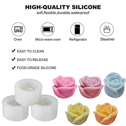 3 Pack Rose Candle Molds,3D Rose Flower Soap Mold Set For Cake Decorating,Valentines Day Gifts Soap Molds For Making Handmade Chocolate Candy Polymer Clay Gum Paste Set #TOP2