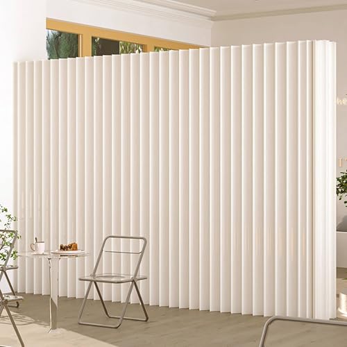 Biombo divisor de ambientes plegable y ajustable, división blanca portátil para oficina, venta al por menor y uso comercial, pantalla decorativa (largo x alto 2,8 m x ancho 0,4 pulgadas)