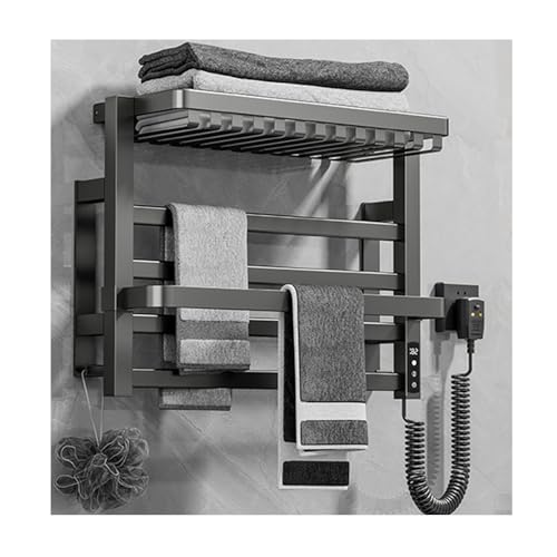 LYMGRZ Toallero eléctrico de Pared de bajo Consumo, Color Negro A, línea Derecha, Calentador de Toallas, Accesorios de baño con Estante Superior.