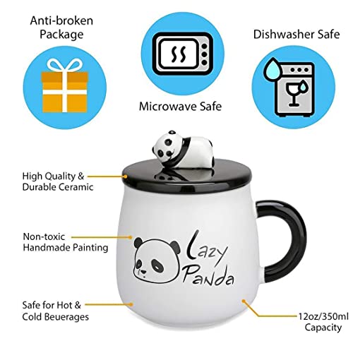 Image of BonZeal 3D Panda Ceramic Coffee Mug with Lid - Cute Panda Design Tea & Coffee Cup for Kids, 300 ml Reusable Drinkware for Home, Office & Desk, Gift for Panda Lovers