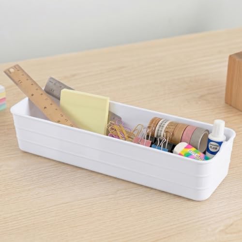 Image of KOLORR Flexi Tray Narrow Flexible Space-Saving Storage, Stackable Storage Organizer, Drawer Organizer Trays for Home, Washroom, Office, and Kitchen Organization Pack of 3 - White
