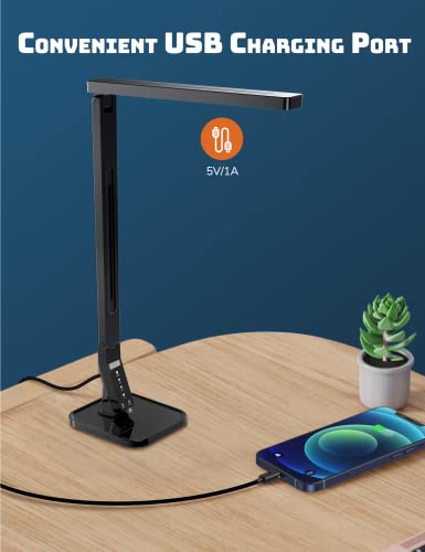 Soysout Led Desk Lamp, Table Lamp With Usb Charging Port, 4 Lighting Mode With 5 Brightness Levels, 1H Timer, Memory Function, Brightest Desk Light For Study, Reading, Office And Bedroom, 14W (Black) #TOP5