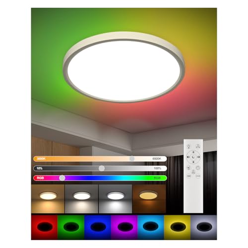 DetarZinLED Plafoniera LED Soffitto Moderna 24W,2700LM Lampada da Soffitto Ø30cm,lampadario camera da letto RGB Dimmerabile，IP44 Impermeabile Plafoniera Bagno per camere da letto, Corridoio, Cucina