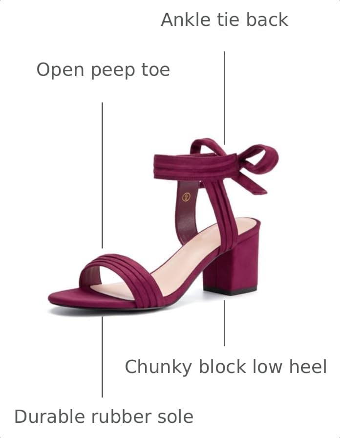 Image of Coutgo Womens Open Toe Ankle Tie Back Low Block Chunky Heels Sandals Party Dress Pumps Shoes