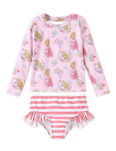 Image of Disney Frozen Elsa Stitch Marvel Toddler Girl Two Piece Long Sleeve UPF50+ Swimsuit Rashguard Sets Bathing Suit