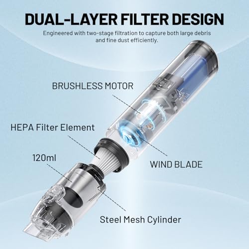 Image of LiTHELi Handheld Vacuum Cleaner Cordless,10000Pa Suction Power with Rechargeable U Battery Ultra Lightweight Mini Car Vacuum,for Car, Home, Pet and Other Crevices, Yellow