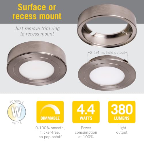 Image of Armacost Lighting PureVue Dimmable LED Undercabinet Puck Light, CCT 2700K - 5000K, Brushed Steel 273411