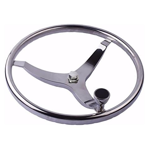 XinKunmarine Boat Steering Wheel Stainless Steel,3 Spoke 13-1/2" Dia, with 5/8" Nut and Turning Knob,fits 3/4" Tapered Shaft Helms Cover