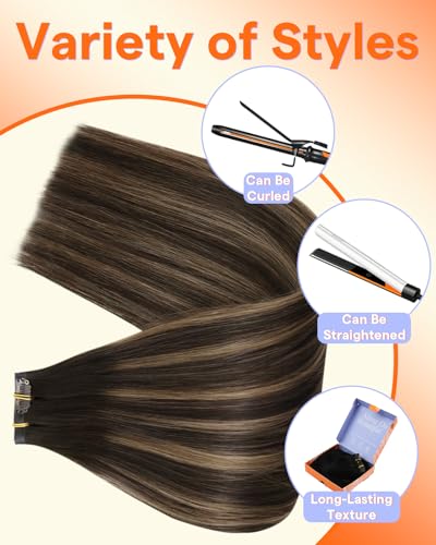 Image of Full Shine Genius Weft Clip in Hair Extensions, Dark Brown to Light Brown