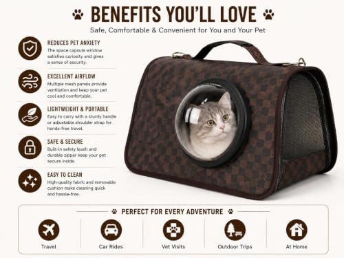 Image of Large Cat Backpack Carrier Expandable Pet Carrier Backpack for Small Medium Cats Fit Up to 18 Lbs, Foldable Puppy Backpack Carrier for Travel, Hiking, Window, Brown
