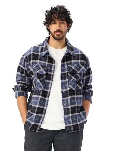 The Souled Store Plaid: Eclipse Men and Boys Long Sleeves Collare...
