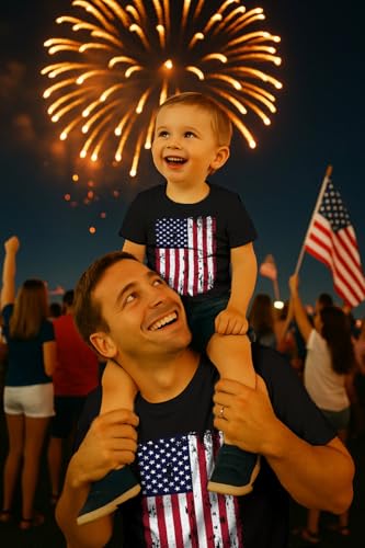 Tstars American Flag 4th of July Dad and Son Matching Shirts | Daddy & Me Patriotic Memorial Day USA Tshirt Set2