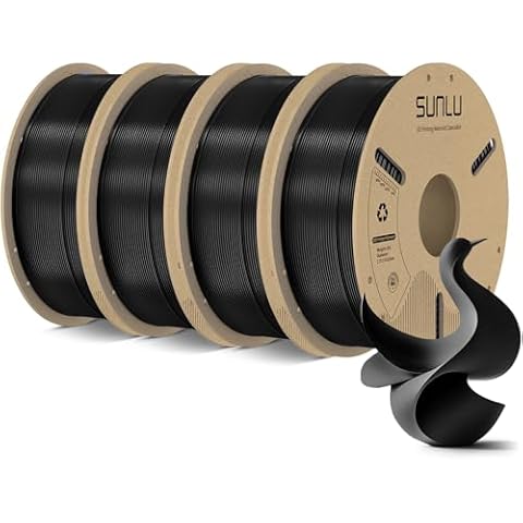 SUNLU PLA Filament 1.75mm, 3D Printer Filament 1.75mm ±0.02mm, Fit Most FDM 3D Printer, 1KG Cardboard Spool,4 Pack, 4KG in Total. (Black+Black+Black+Black) Cover