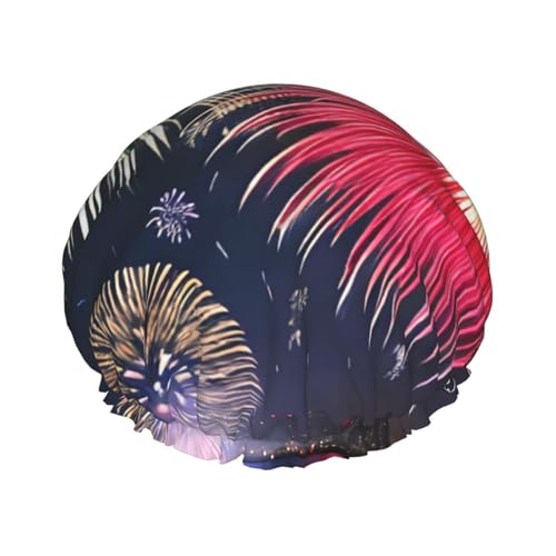 TYUMH Espléndido gorro de ducha con estampado de fuegos artificiales, ligero, elástico, portátil, adecuado para el baño y el cuidado del cabello