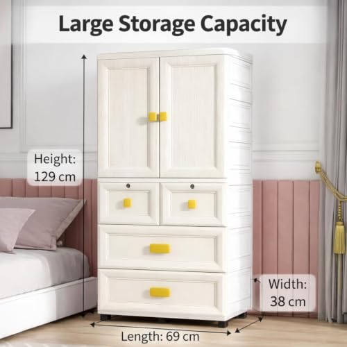 Image of HIWARE Premium Modular Wardrobe for Bedroom, Kids Room and Home | Spacious Clothes Storage Cabinet with Drawers and Shelves | Modern Stylish Design, Heavy Duty, Multiuse Organizer -MS18932-Beige