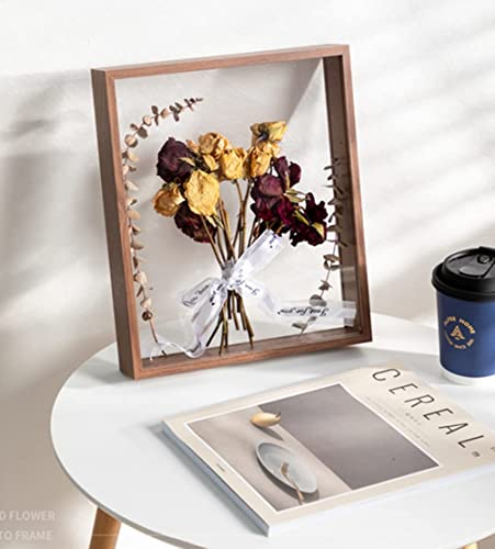 JOSON Marco de fotos de madera con flores secas, soporte de exhibición de flores secas, marco de fotos flotante decorativo (marrón-8 x 10)