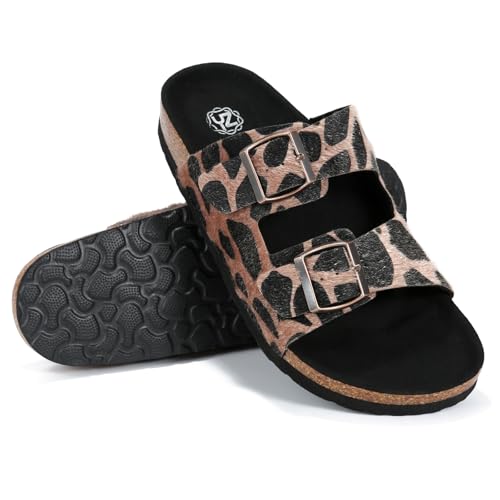 YZ Women's Cork Footbed Sandals Open Toe Slippers Adjustable Buckle Flat Sandals + Comfort Slip-On Shoes3