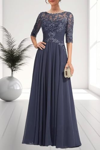 ALEESHUO Chiffon Mother of The Bride Dresses with Half Sleeve Lace Applique Long Grandmother of Groom Dress for Wedding3